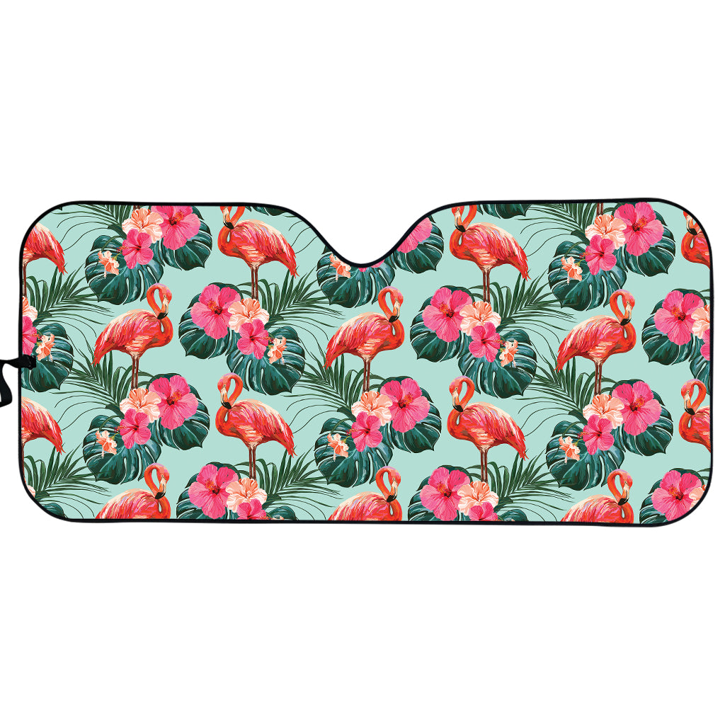 Tropical Floral Flamingo Pattern Print Car Sun Shade