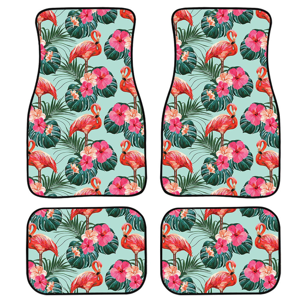 Tropical Floral Flamingo Pattern Print Front and Back Car Floor Mats