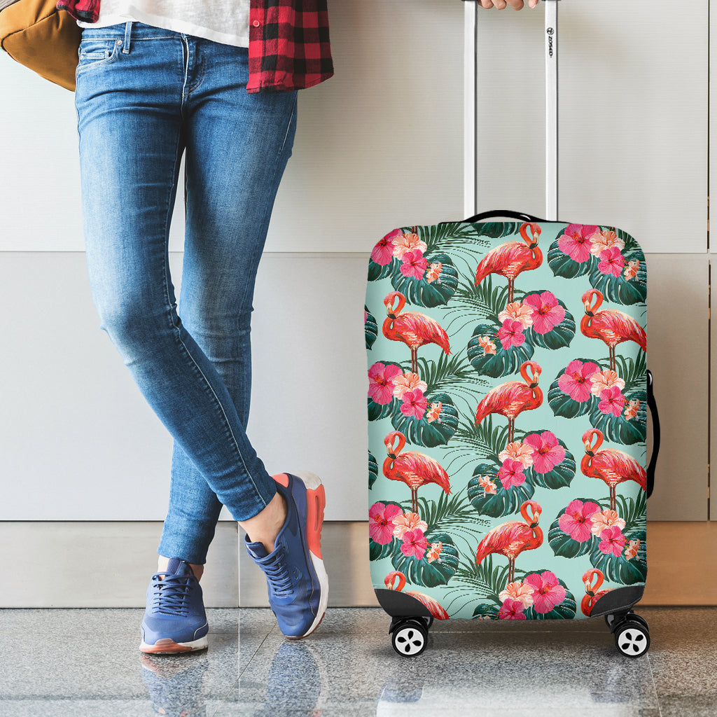 Tropical Floral Flamingo Pattern Print Luggage Cover