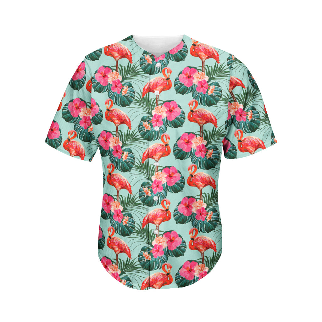 Tropical Floral Flamingo Pattern Print Men's Baseball Jersey