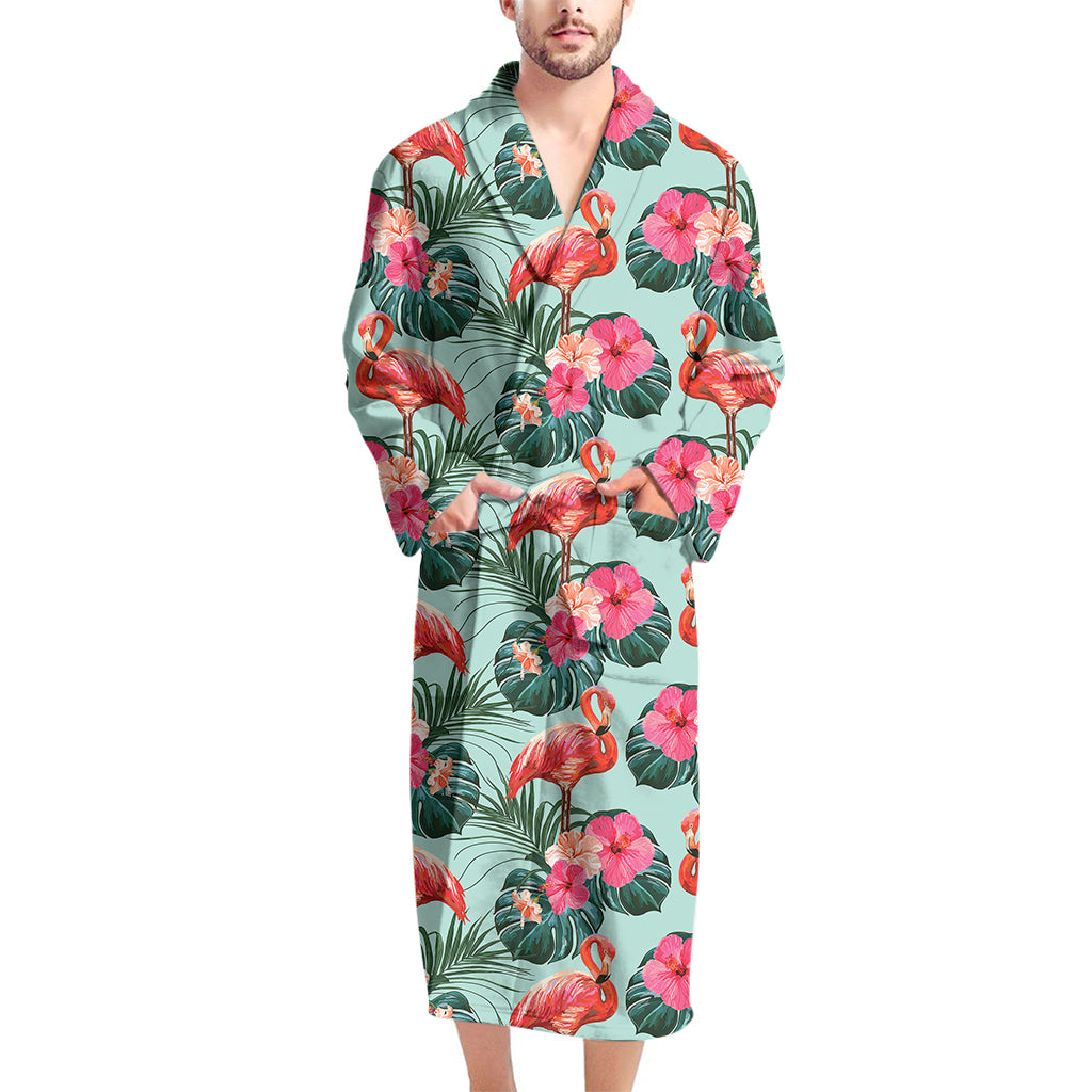 Tropical Floral Flamingo Pattern Print Men's Bathrobe