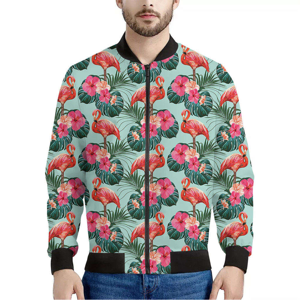 Tropical Floral Flamingo Pattern Print Men's Bomber Jacket