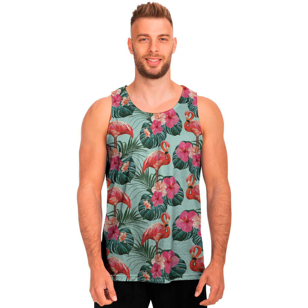 Tropical Floral Flamingo Pattern Print Men's Tank Top