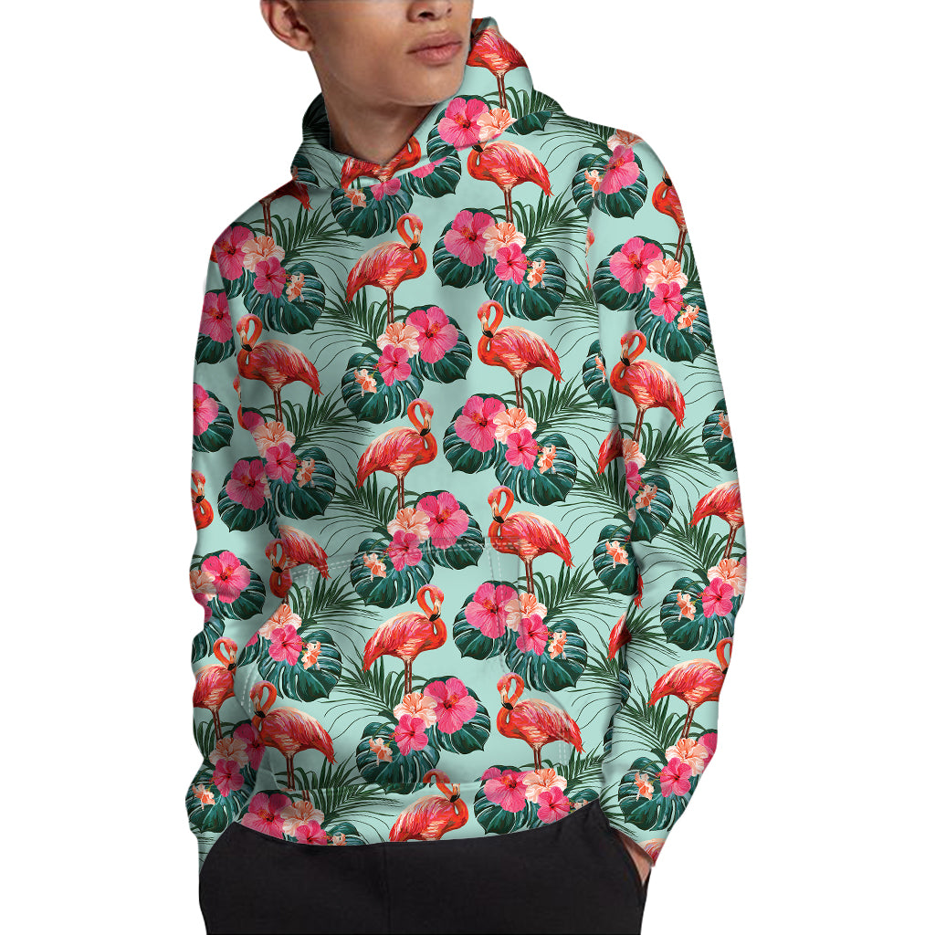 Tropical Floral Flamingo Pattern Print Pullover Hoodie