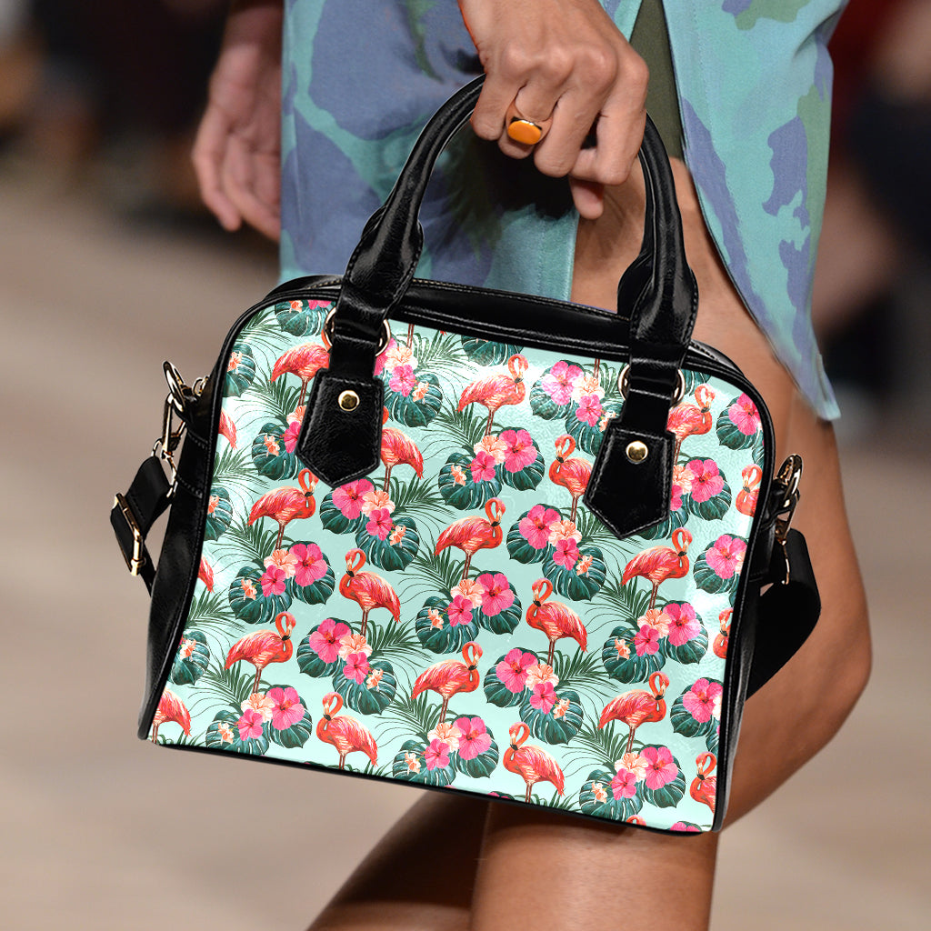 Tropical Floral Flamingo Pattern Print Shoulder Handbag