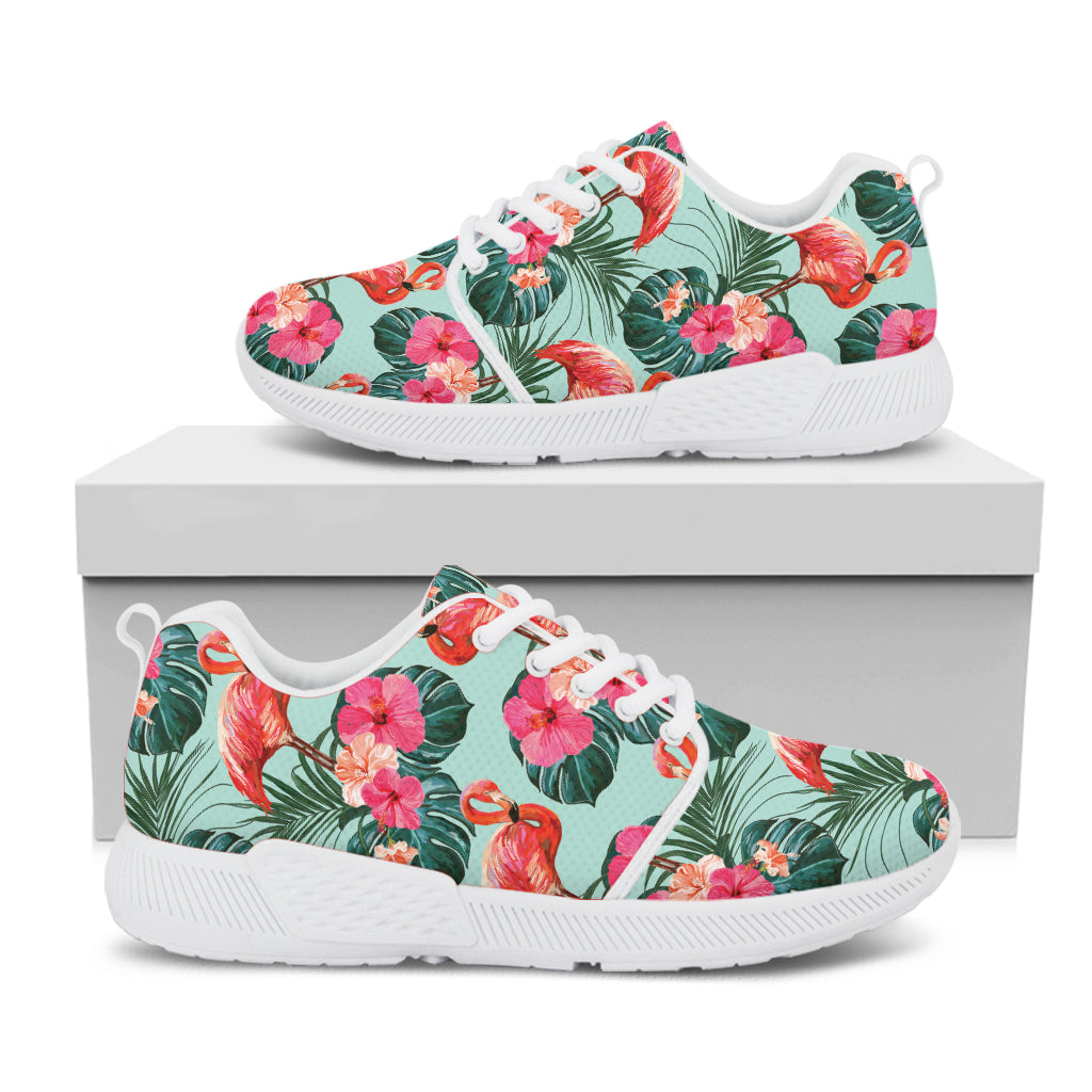 Tropical Floral Flamingo Pattern Print White Athletic Shoes