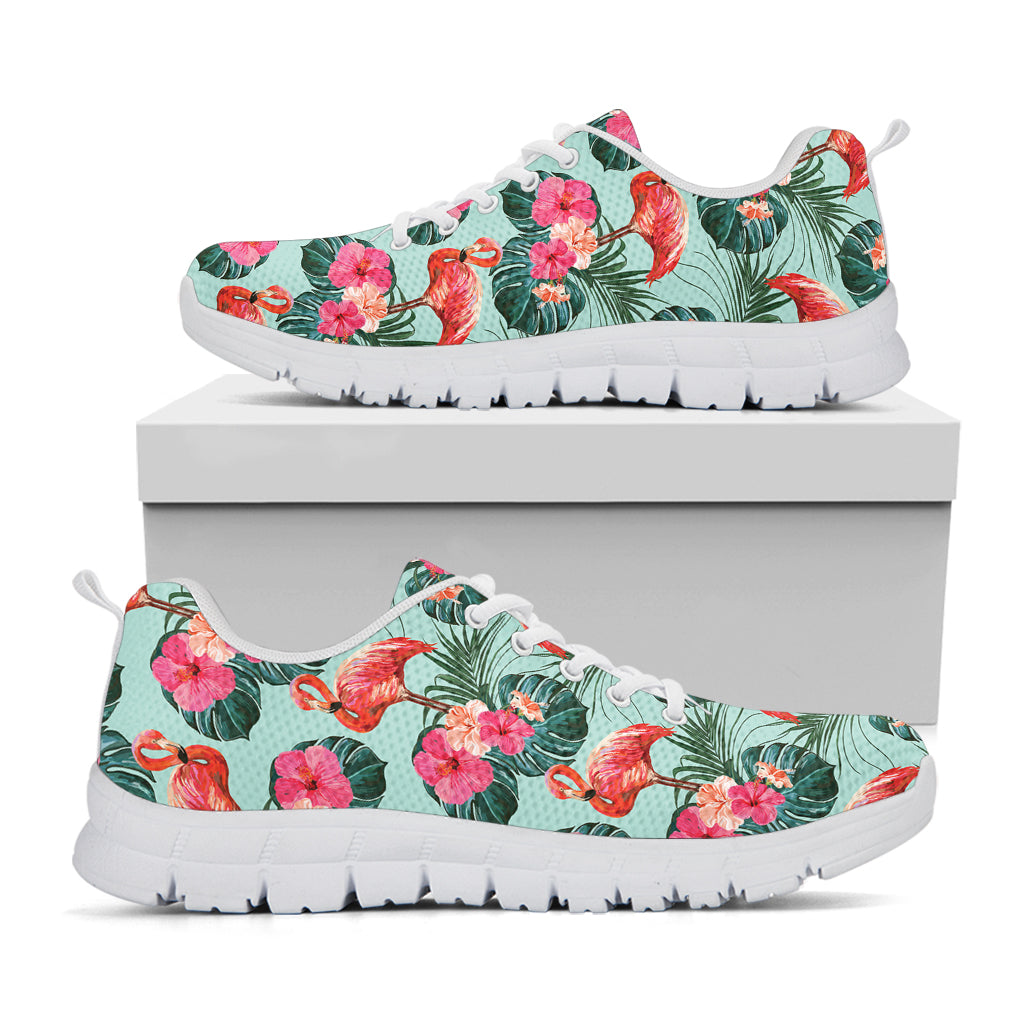 Tropical Floral Flamingo Pattern Print White Sneakers