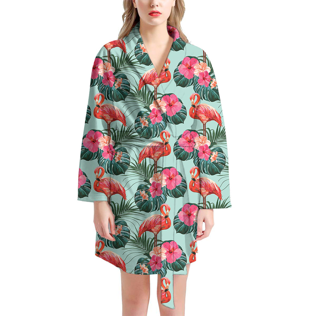 Tropical Floral Flamingo Pattern Print Women's Bathrobe