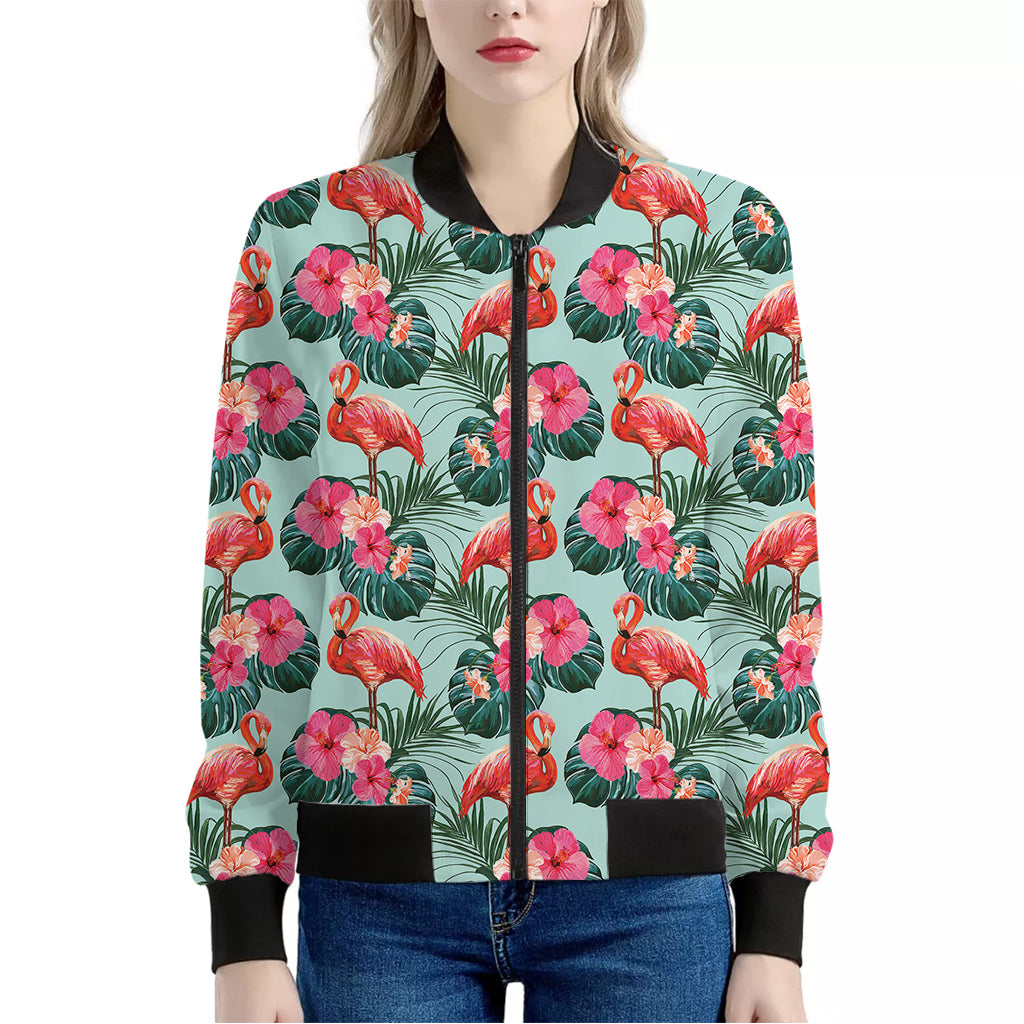 Tropical Floral Flamingo Pattern Print Women's Bomber Jacket