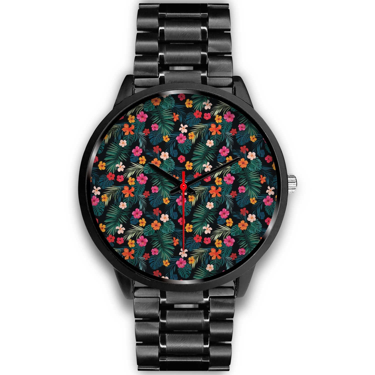 Tropical Flowers Hawaii Pattern Print Black Watch