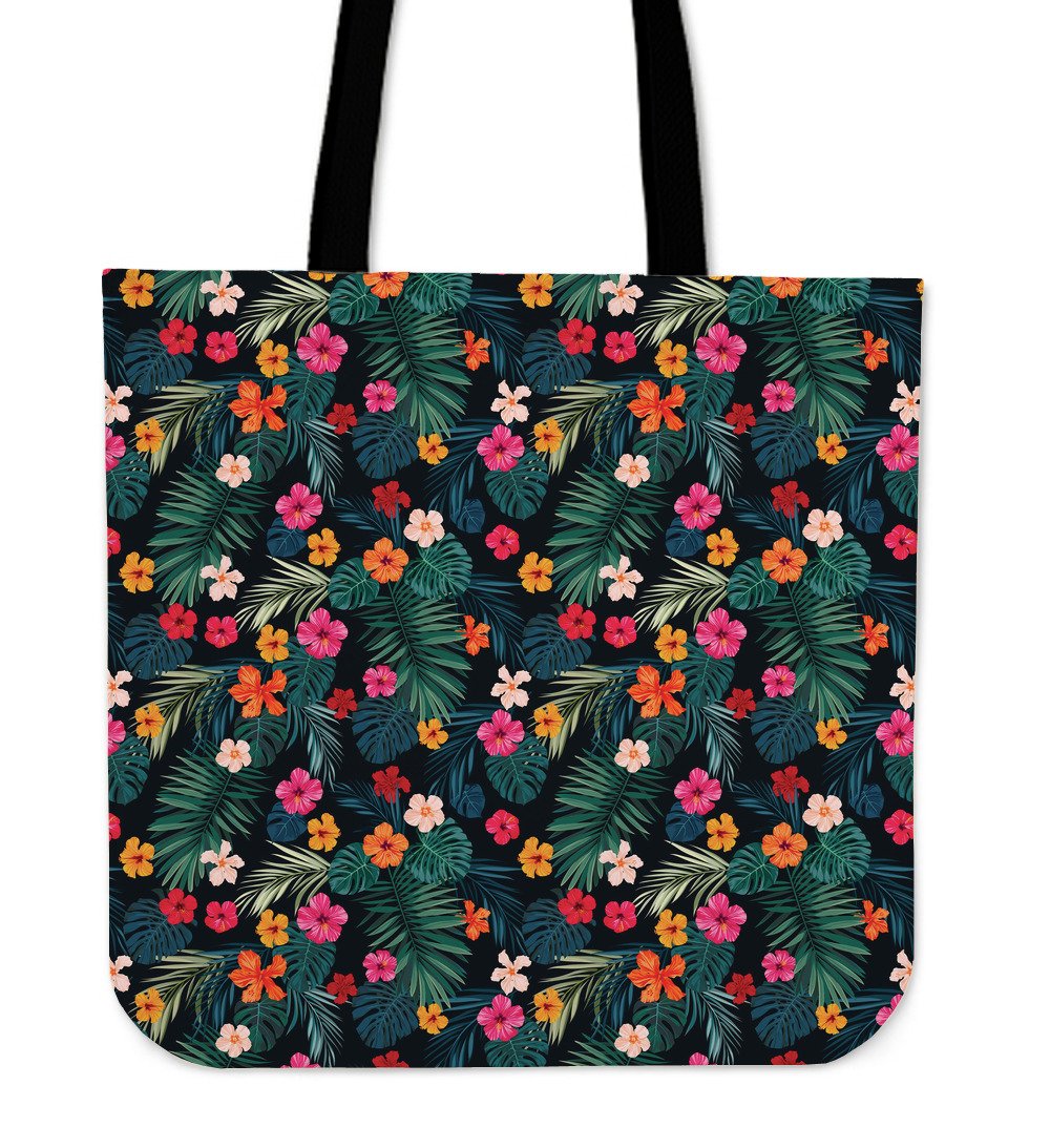 Tropical Flowers Hawaii Pattern Print Canvas Tote Bag