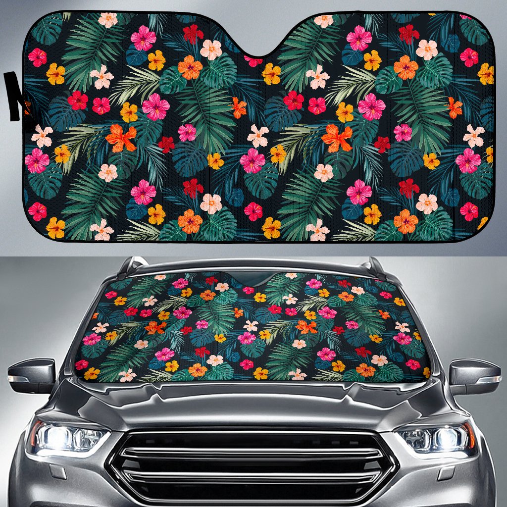 Tropical Flowers Hawaii Pattern Print Car Sun Shade