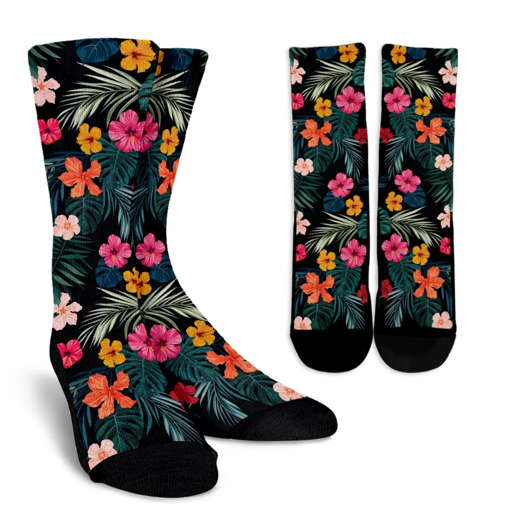 Tropical Flowers Hawaii Pattern Print Crew Socks