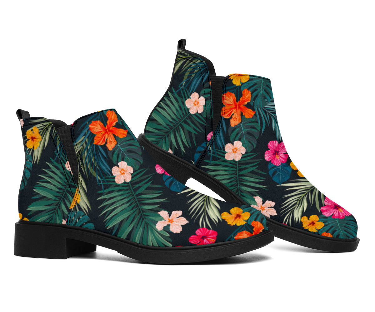 Tropical Flowers Hawaii Pattern Print Flat Ankle Boots