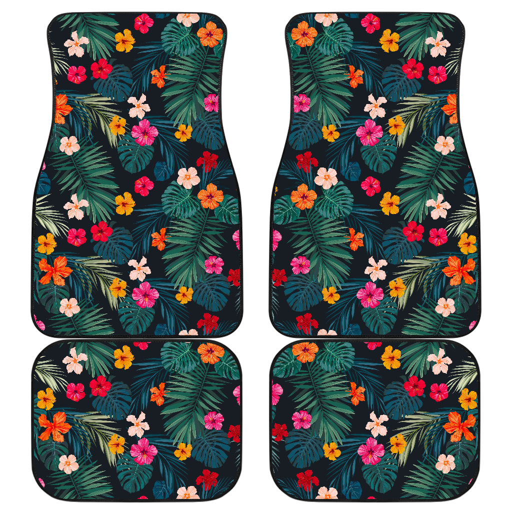 Tropical Flowers Hawaii Pattern Print Front and Back Car Floor Mats