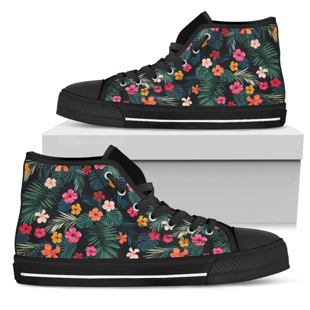 Tropical Flowers Hawaii Pattern Print Men's High Top Shoes