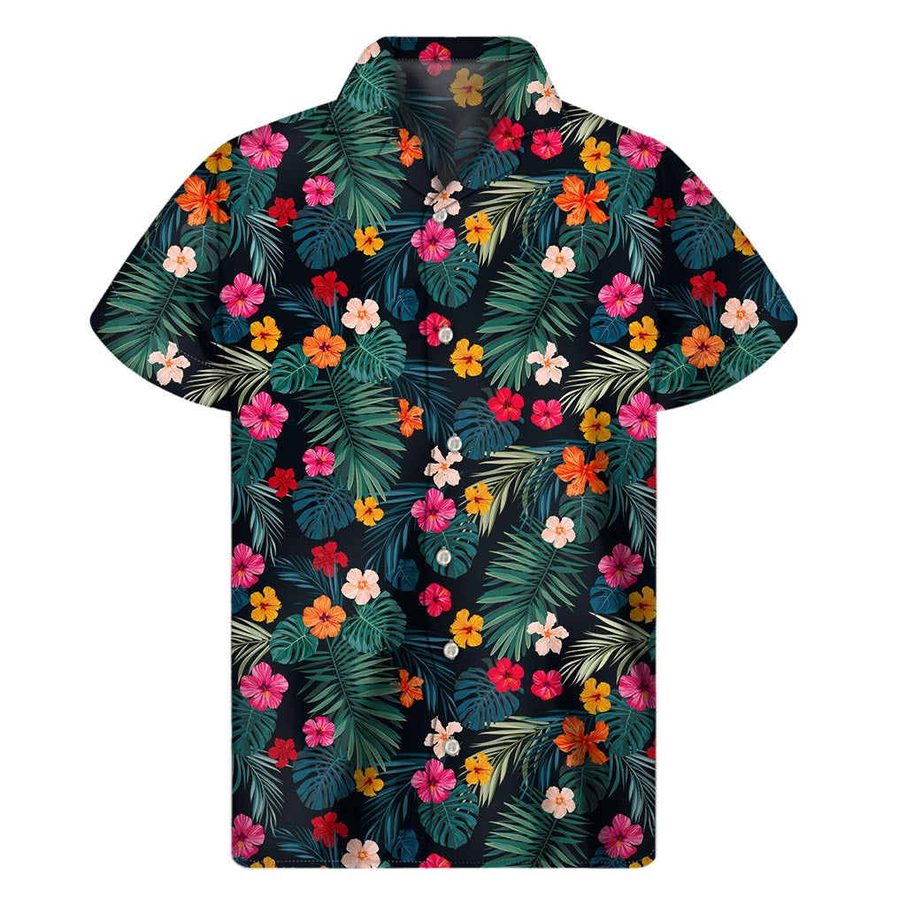 Tropical Flowers Hawaii Pattern Print Men's Short Sleeve Shirt