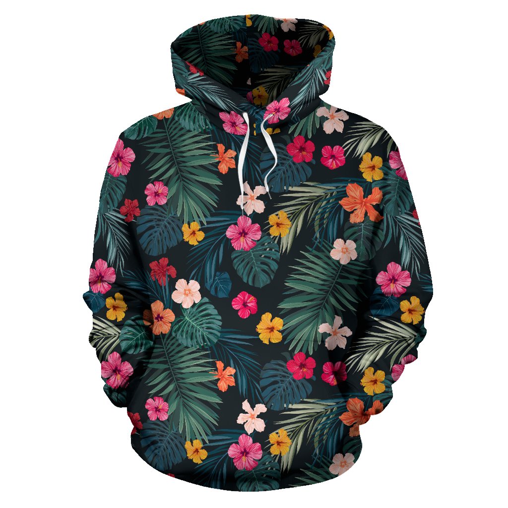 Tropical Flowers Hawaii Pattern Print Pullover Hoodie