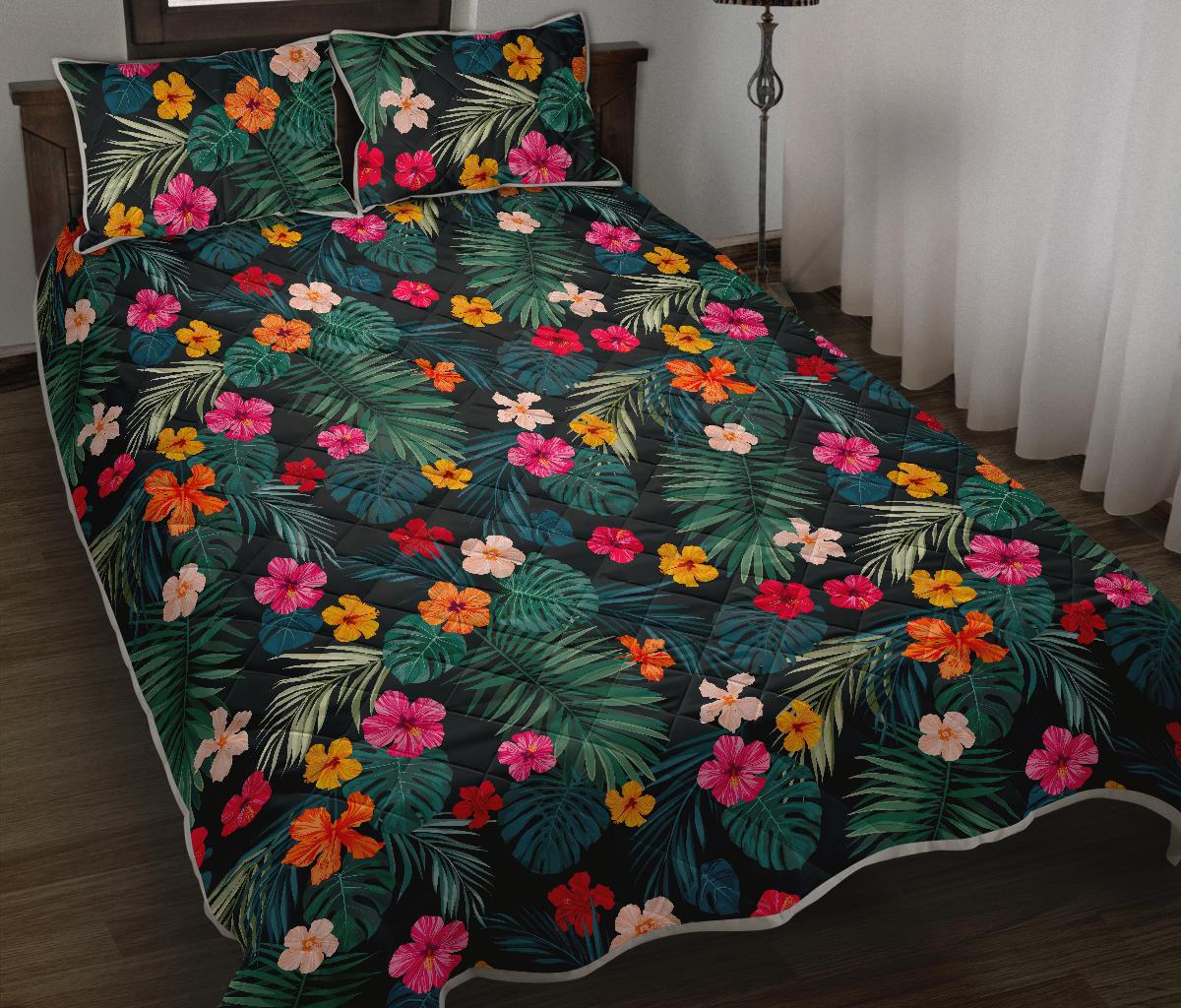 Tropical Flowers Hawaii Pattern Print Quilt Bed Set