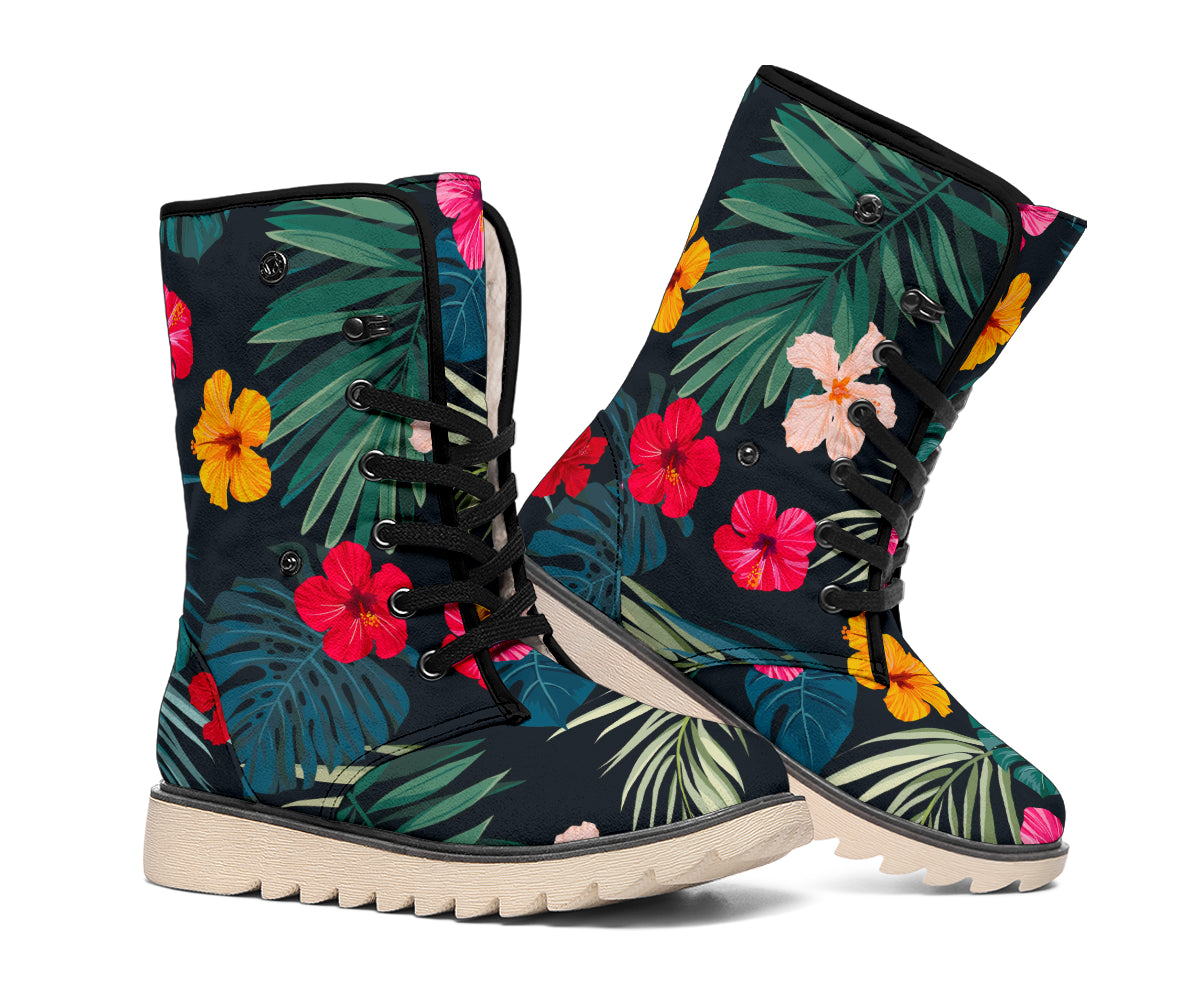 Tropical Flowers Hawaii Pattern Print Winter Boots