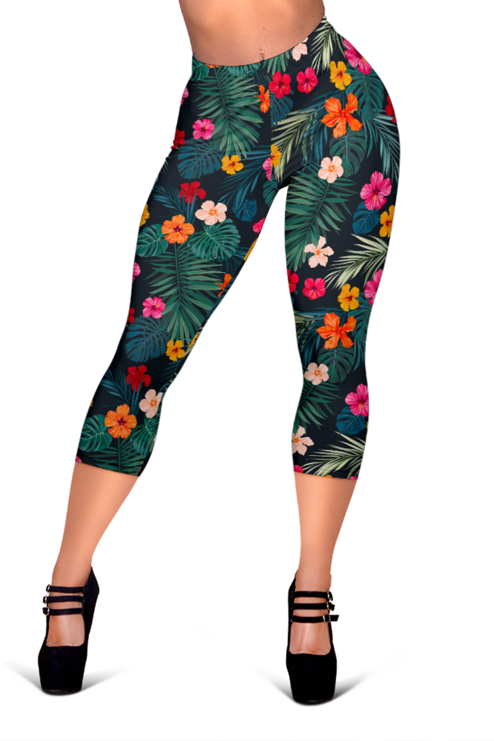 Tropical Flowers Hawaii Pattern Print Women's Capri Leggings