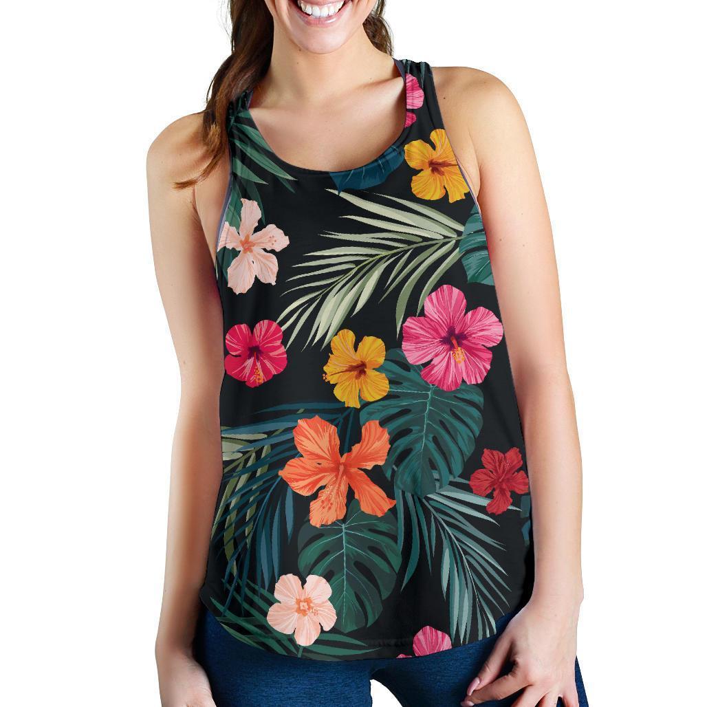 Tropical Flowers Hawaii Pattern Print Women's Racerback Tank Top