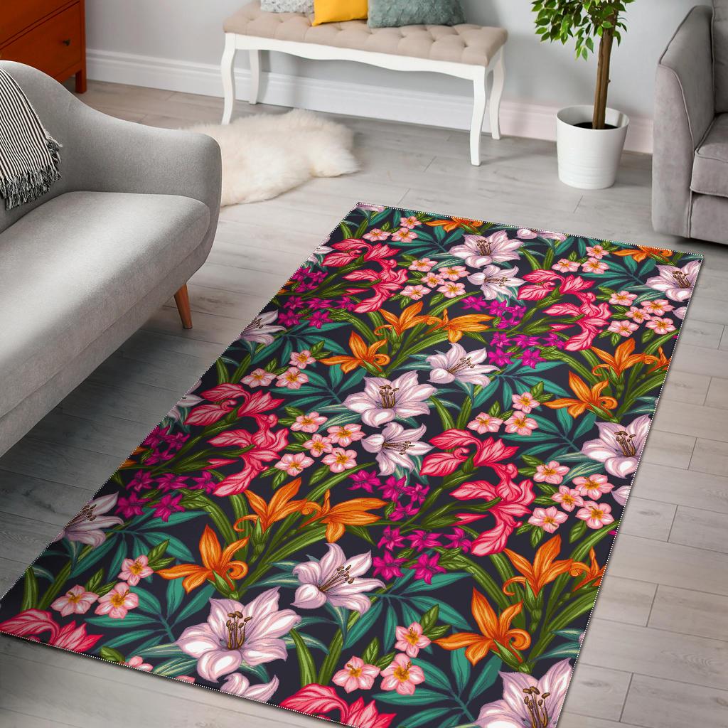 Tropical Flowers Pattern Print Area Rug