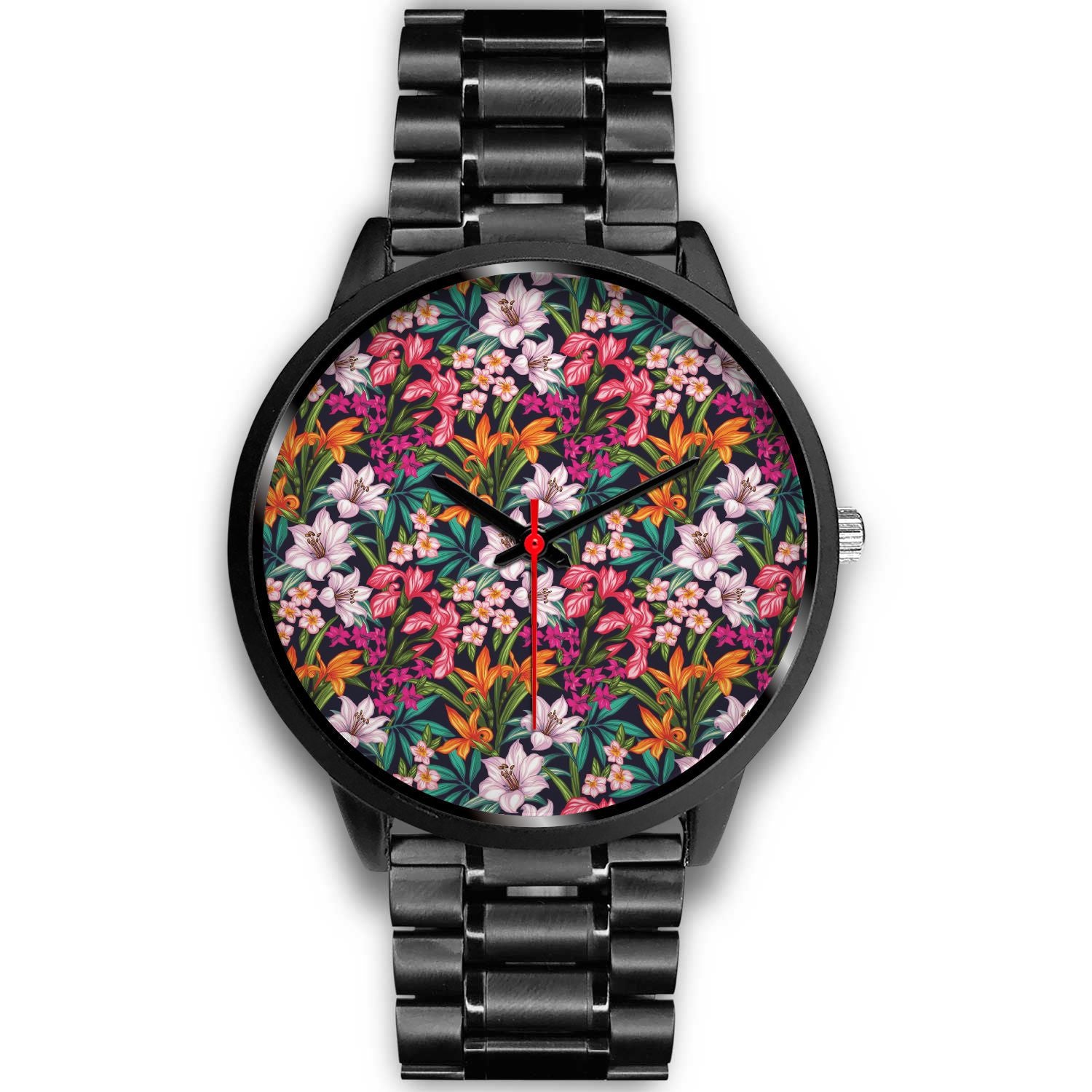 Tropical Flowers Pattern Print Black Watch