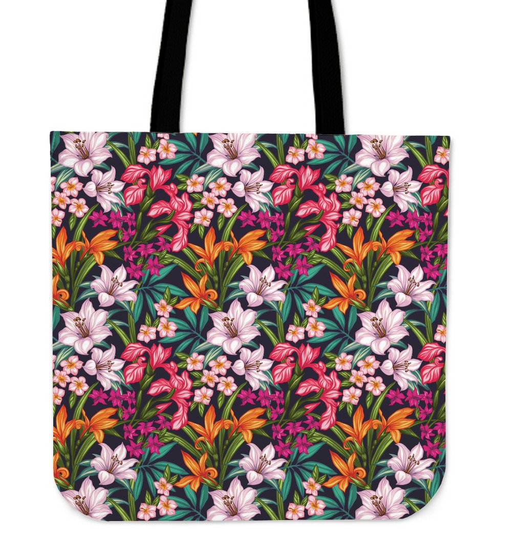 Tropical Flowers Pattern Print Canvas Tote Bag