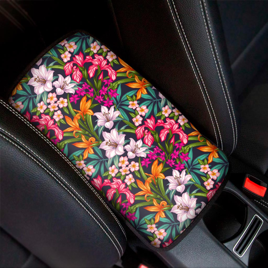 Tropical Flowers Pattern Print Car Center Console Cover