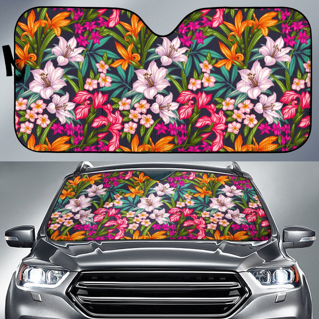 Tropical Flowers Pattern Print Car Sun Shade