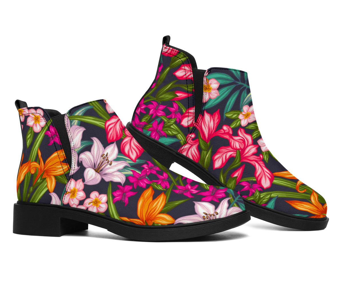 Tropical Flowers Pattern Print Flat Ankle Boots