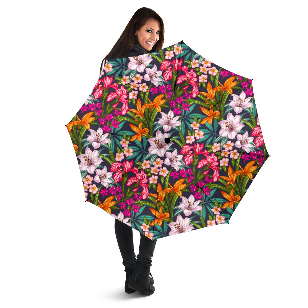 Tropical Flowers Pattern Print Foldable Umbrella