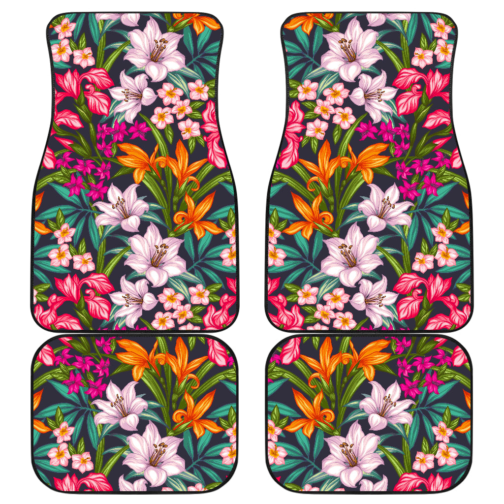 Tropical Flowers Pattern Print Front and Back Car Floor Mats