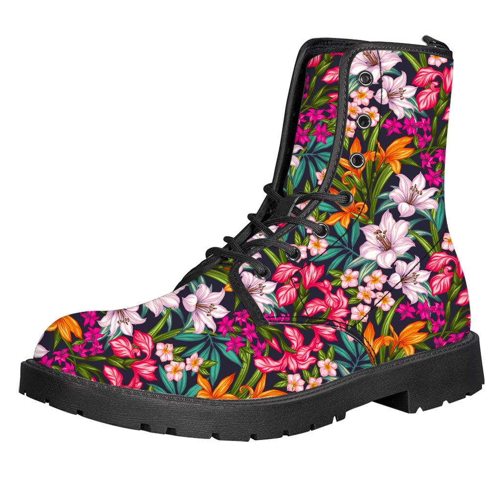 Tropical Flowers Pattern Print Leather Boots