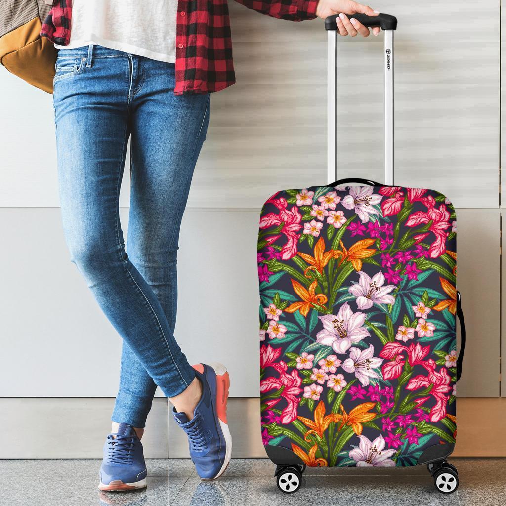 Tropical Flowers Pattern Print Luggage Cover