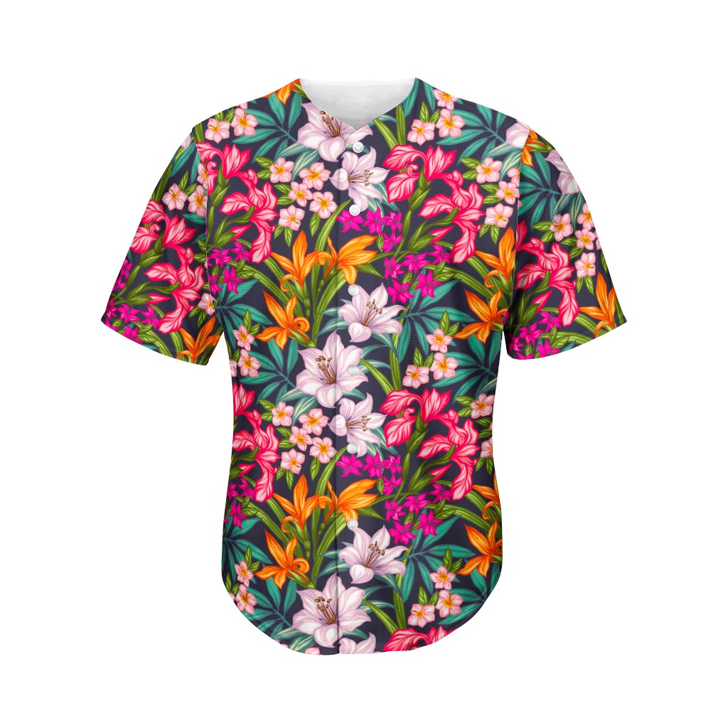 Tropical Flowers Pattern Print Men's Baseball Jersey