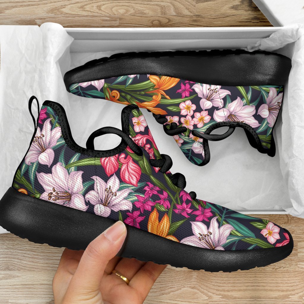 Tropical Flowers Pattern Print Mesh Knit Shoes