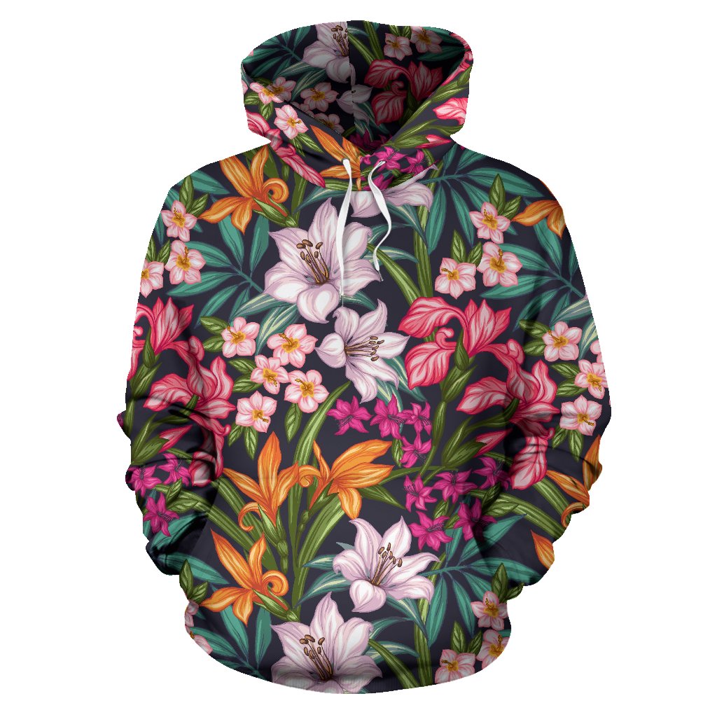 Tropical Flowers Pattern Print Pullover Hoodie