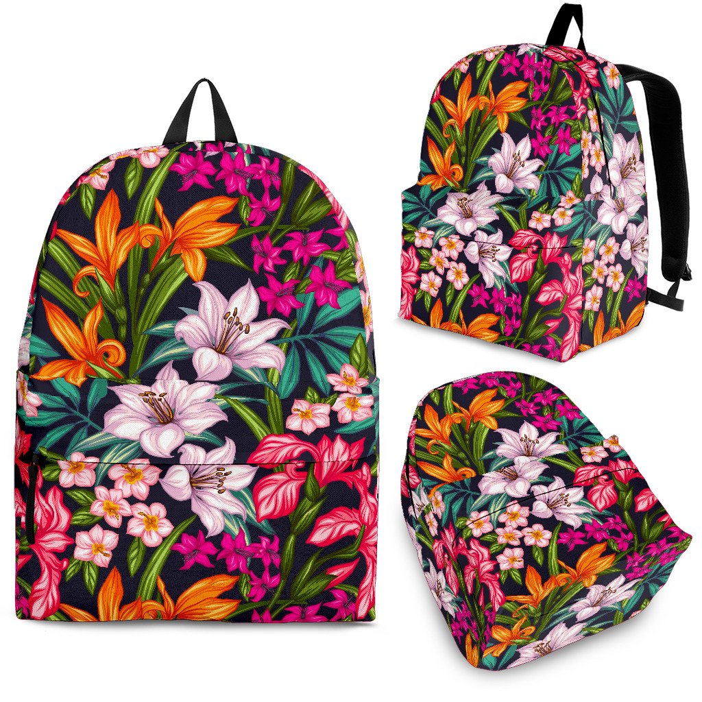 Tropical Flowers Pattern Print School Backpack