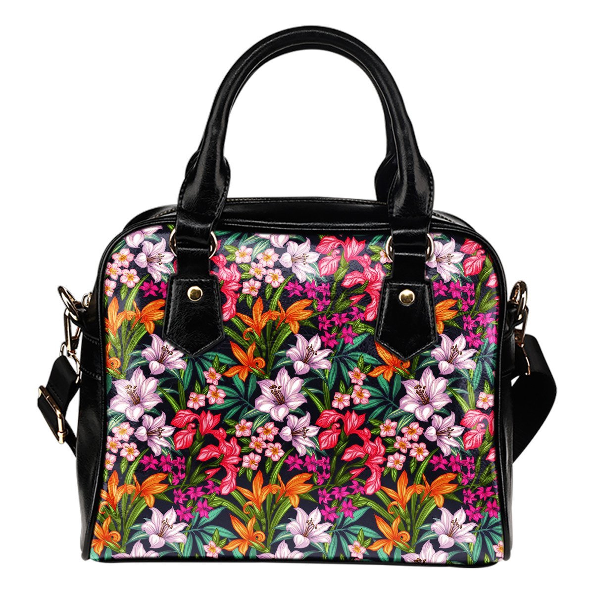 Tropical Flowers Pattern Print Shoulder Handbag