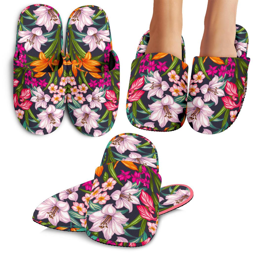 Tropical Flowers Pattern Print Slippers