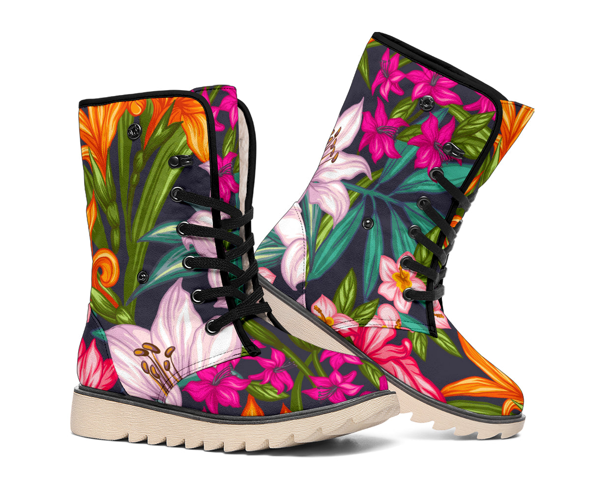 Tropical Flowers Pattern Print Winter Boots