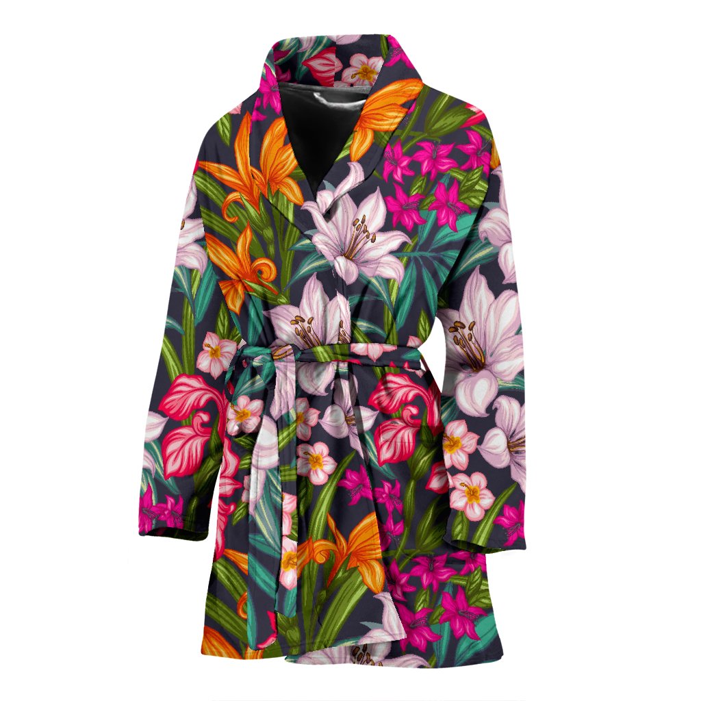 Tropical Flowers Pattern Print Women's Bathrobe