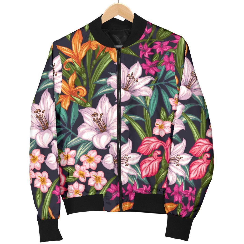 Tropical Flowers Pattern Print Women's Bomber Jacket