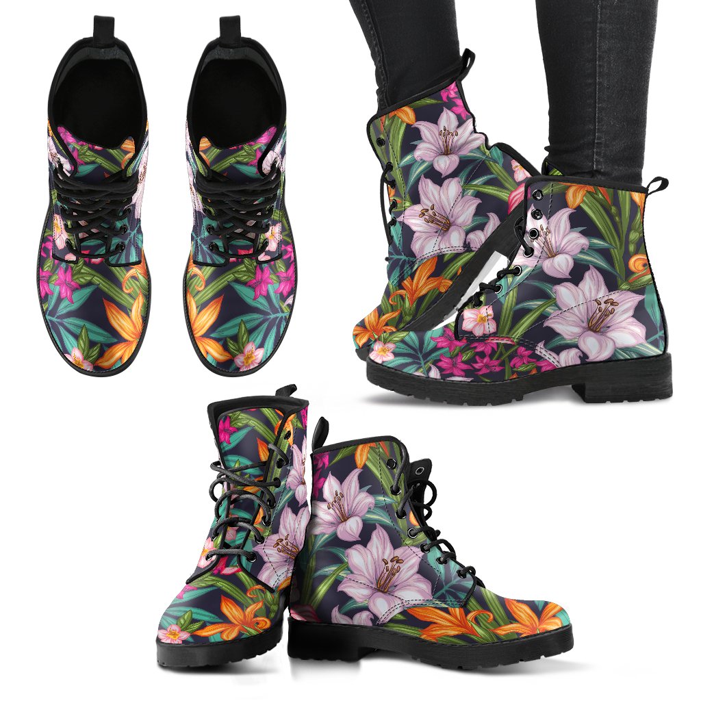 Tropical Flowers Pattern Print Women's Boots