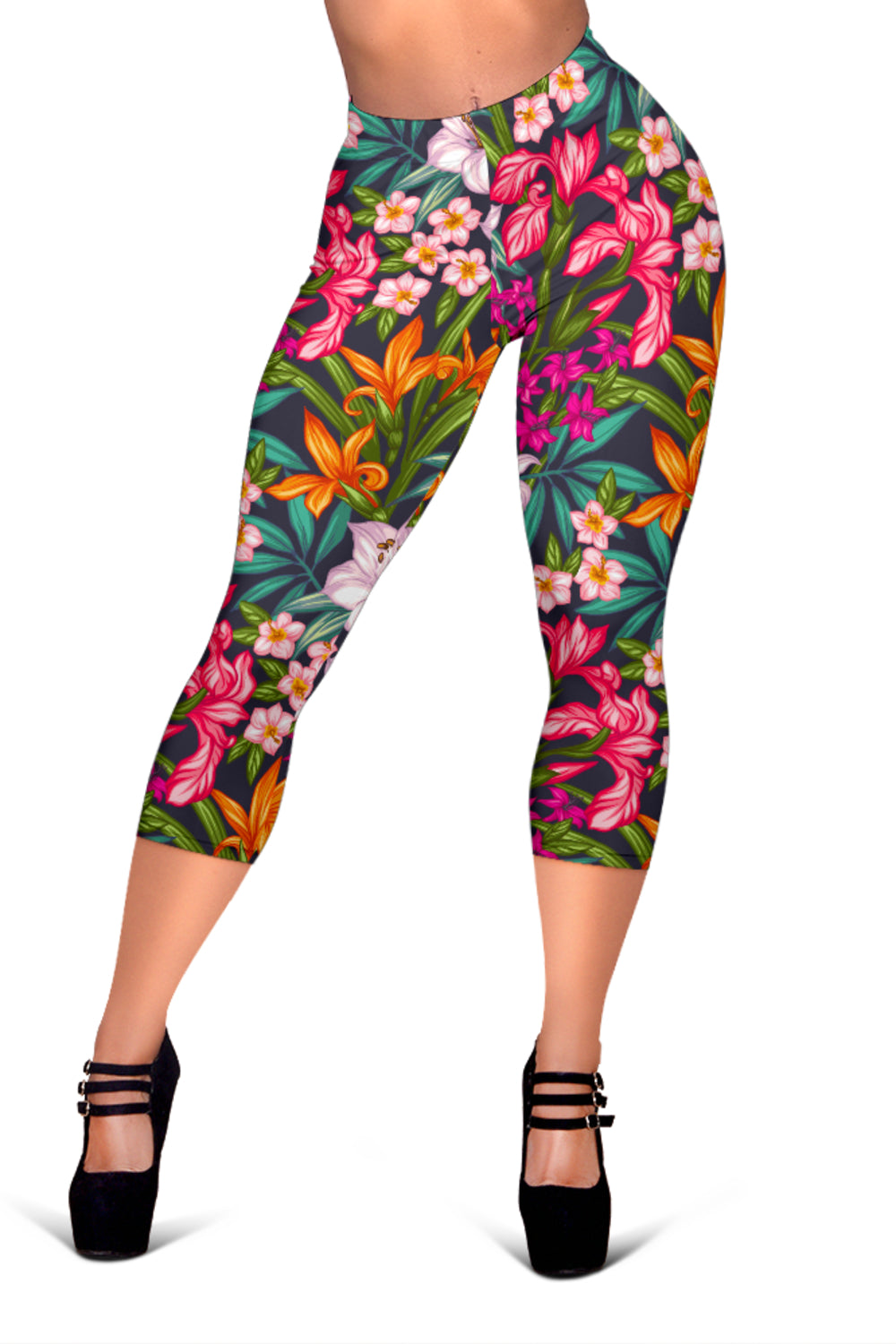 Tropical Flowers Pattern Print Women's Capri Leggings