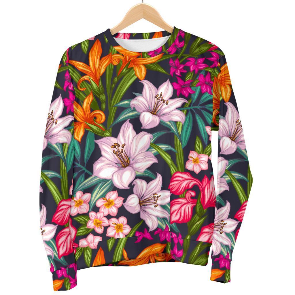 Tropical Flowers Pattern Print Women's Crewneck Sweatshirt