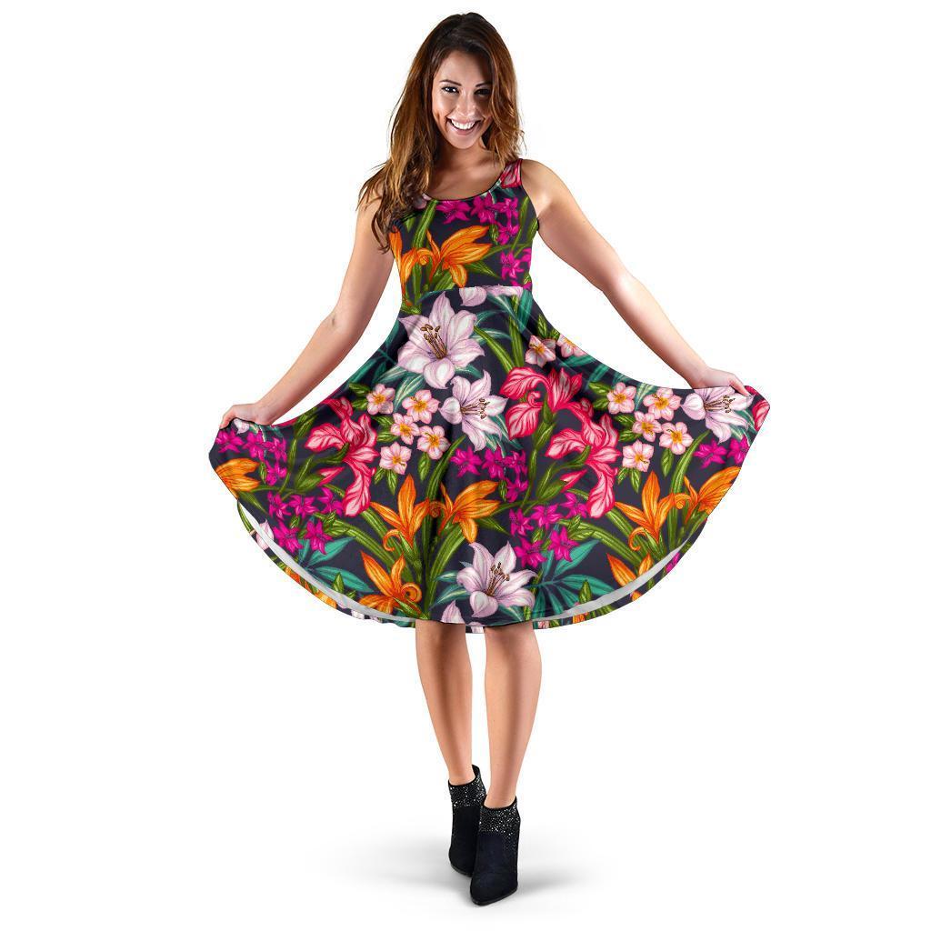 Tropical Flowers Pattern Print Women's Dress