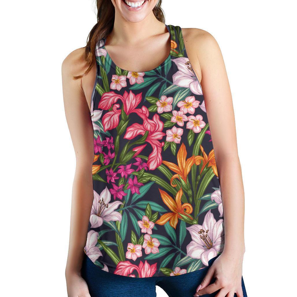 Tropical Flowers Pattern Print Women's Racerback Tank Top